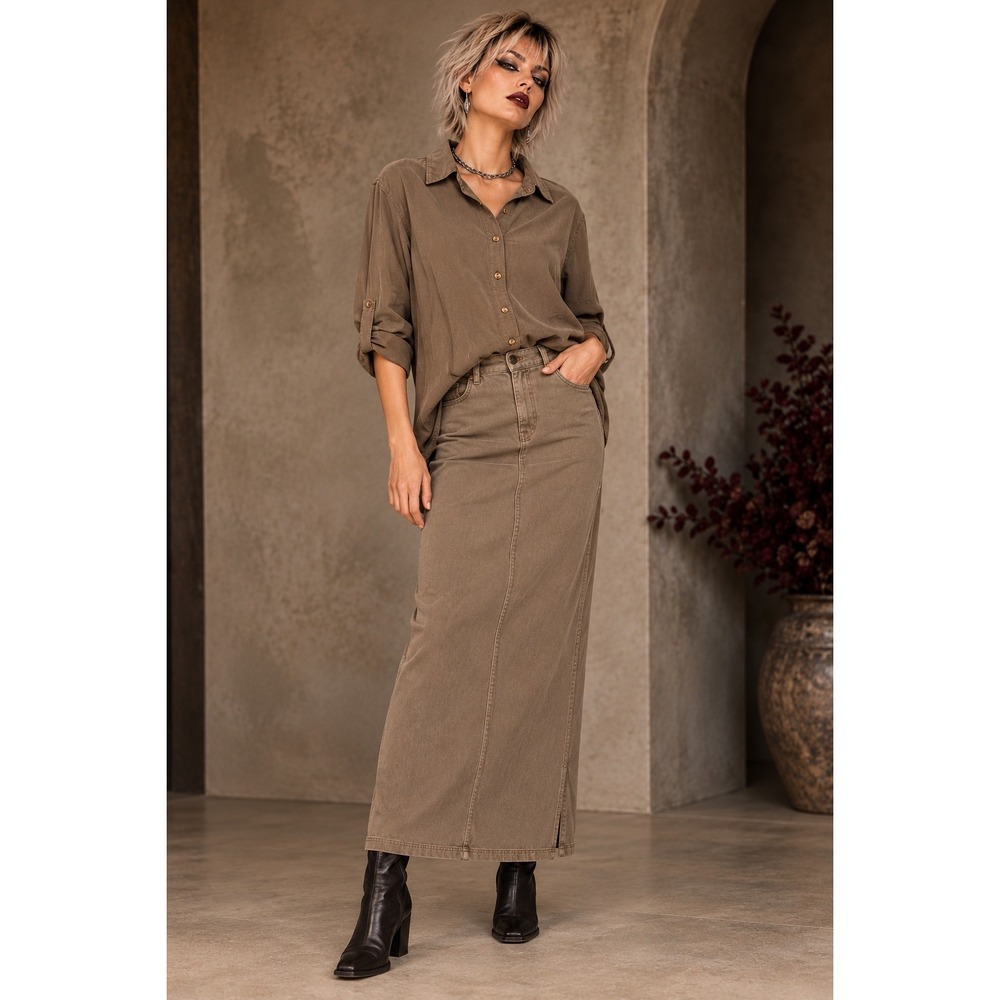 Magic Mountain L Brown Cotton Roll Tab Utility Shirt